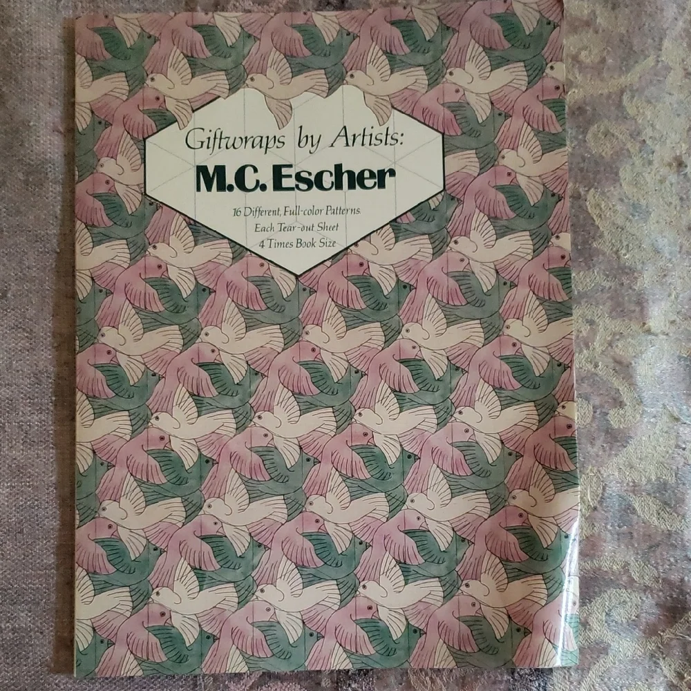 Vintage 80s Book of M.C. Escher Art Gift Wraps with Bird Pattern and 15 More